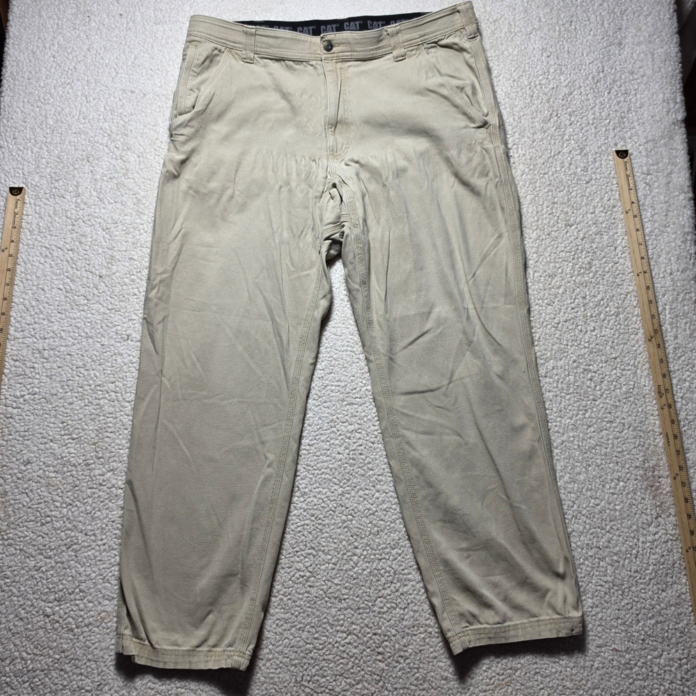 CAT Caterpillar Mens Work Pants Tan Khaki Canvas Utility Cargo Trousers 40x32